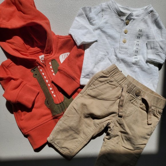 Gap Boys 0-3 Months Hoodie Jacket Corduroy Pants Onesie NEW Orange Tan Winter